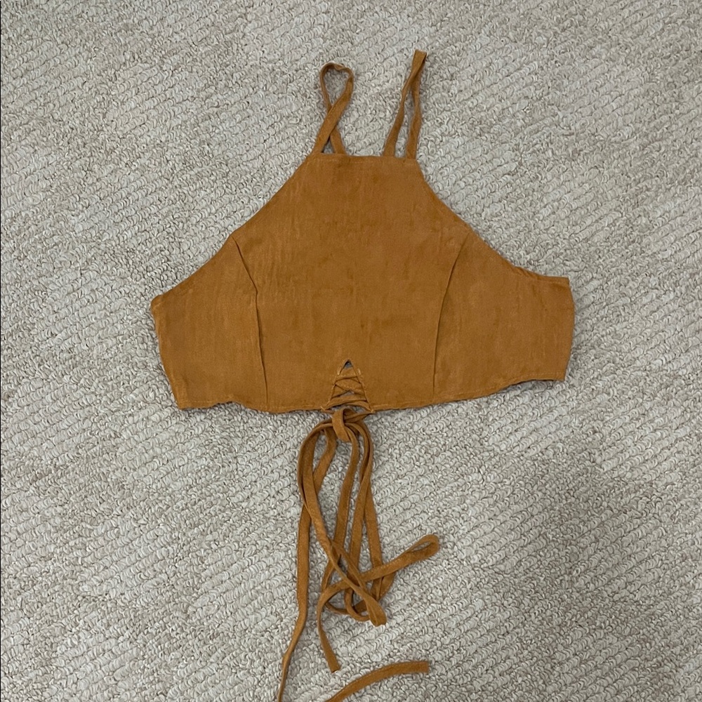 Women's Tan Lace-Up Crop Top